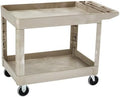 Rubbermaid Commercial Products Heavy Duty 2-Shelf Utility/Service Cart, Medium, Lipped Shelves, Storage Handle, 500 lbs. Capacity, Beige, for Warehouse/Garage/Cleaning/Maintenance by RubbermaidCommercialProducts