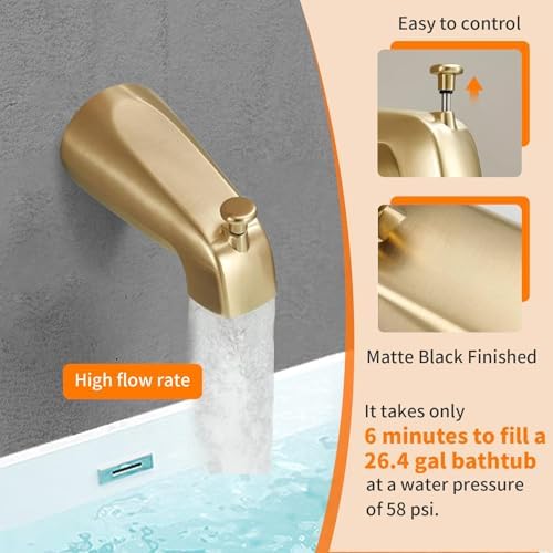 Tub Shower Faucet Set (Valve Included) with 6-Inch Rain Shower Head and Tub Spout Single-Handle Tub and Shower Trim Kit Brushed Gold - Image 6