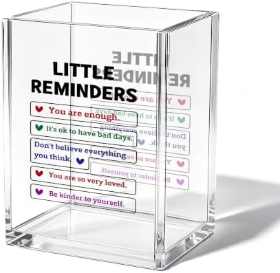 Inspirational Office Acrylic Cosmetic Pen Pencil Holder Cup, Little Reminders Pencil Organizer, You are Enough Positive Desk Decor Accessories, Motivational Gifts for Women Men Employee（A29） by Unknown