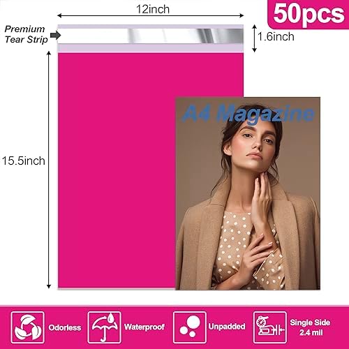 JinRuiKJ Poly Mailers 12x15.5 Inch, 50 Pcs Shipping Bags, Rose Red - Image 2