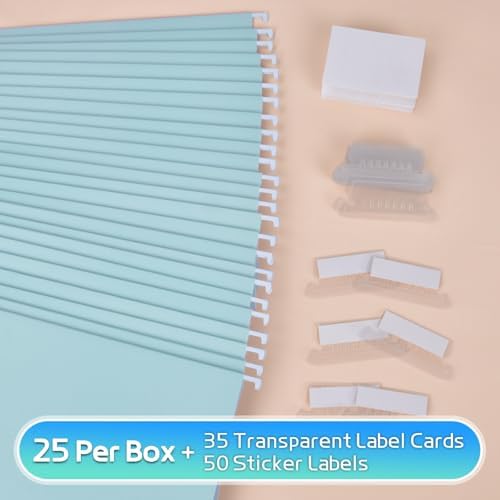 25-Pack Hanging File Folders, Letter Size, Includes 35 Transparent Label Cards & 50 Sticker Labels,1/5-Cut Tabs for Home & Office Organization(Light Blue) - Image 2