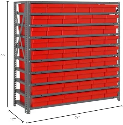 Quantum Storage Systems 1239-401RD Solid Heavy Duty 10 Shelves 54 Super Tuff Euro Red Bins 39" H x 36" W x 12" D - Image 2