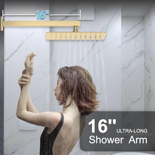 12" Brushed Gold Luxury Rainfall Shower System with Handheld & Valve - Image 3