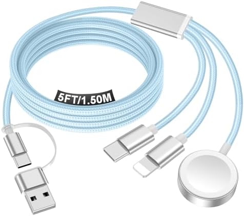Travel Essentials for Apple Watch Charger,iPhone Charger,3 in 2 Type C/Lightning/Magnetic Travel Charging Cable,Portable Multi Charging Cable for Apple Watch, iPhone 17‑11,Samsung S26,Car,iPad-5FT by Accessoriesforphoneandelectricproducts