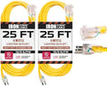 IRON FORGE CABLE 2 Pack of 25 Foot Outdoor Extension Cords - 12/3 SJTW Heavy Duty Lighted Yellow Extension Cable with 3 Prong Grounded Plug for Safety, 15 AMP - Great for Garden and Major Appliances by IronForgeCable