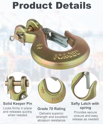 3/8" Safety Chain Hooks 10 Pack Clevis Slip Hook with Latch - Image 2