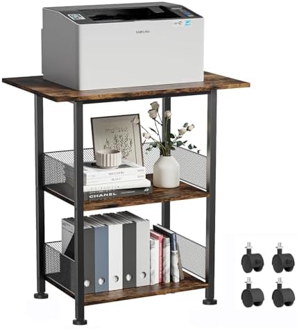 BOHDK Printer Stand, 3-Tier Industrial Large Printer Table with Shelf, 23"x15" Mobile Heavy Duty Storage Rack on Wheels for Home Office Printer Fax Machine Scanner Copier by BOHDK