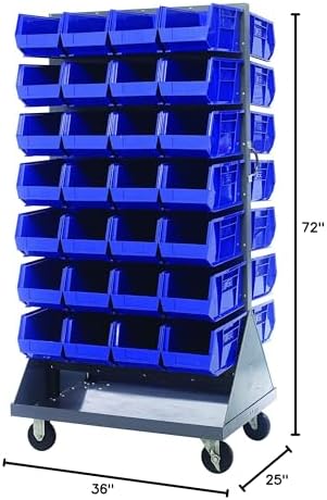 Quantum Storage Systems QMD-36H-240BL Mobile Double Sided Gray Louvered Rack System with Bins, 36” L x 25” W 72” H, Blue - Image 2