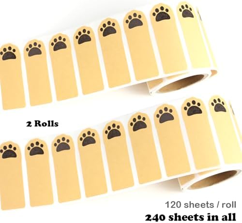 Cute Cat Paw Name Stickers 2 Rolls Blank Brown Kraft Full Adhesive Sticky Notes 240 Pcs Writable Sealing Sticker Labels for Jars Lids Food Containers Canning Bottles Gift Baking Packaging (Cat paw) - Image 3