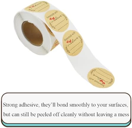 HAHIYO 1.5Inch 500P Round Natural Brown Kraft Stickers - Blank Kraft Labels Stickers Roll with Line to Write On, Homemade with Love Dot Stickers for Jar Canning Labels Price Tags Store Organizing - Image 3