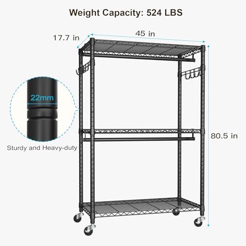 FUTASSI P1 Plus Rolling Clothes Rack, Heavy Duty Portable Closet Wardrobe - Image 6