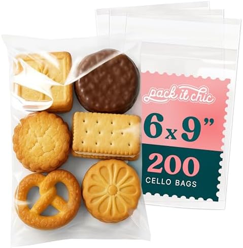 6x9 Self Sealing Cellophane Bags (200 Pack) - Clear Cookie Bags by PackItChic