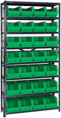 Quantum Storage Systems QSBU-240GN Giant Open Hopper Steel Shelving System, 12" D x 36" W x 75" H, with 8 Shelves and 28 QU240 Bins, Green by QuantumStorageSystems