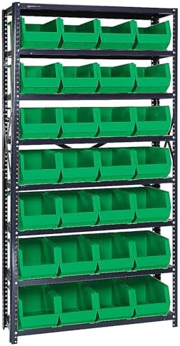 Quantum Storage Systems QSBU-240GN Giant Open Hopper Steel Shelving System, 12" D x 36" W x 75" H, with 8 Shelves and 28 QU240 Bins, Green by QuantumStorageSystems