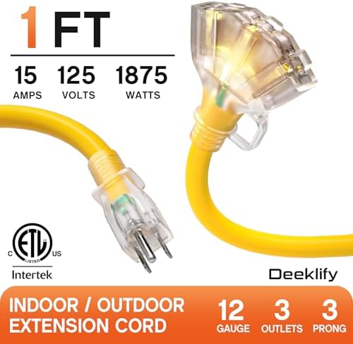 1FT 2Pack 12 Gauge Heavy Duty Extension Cord with Multiple Outlets - Image 2