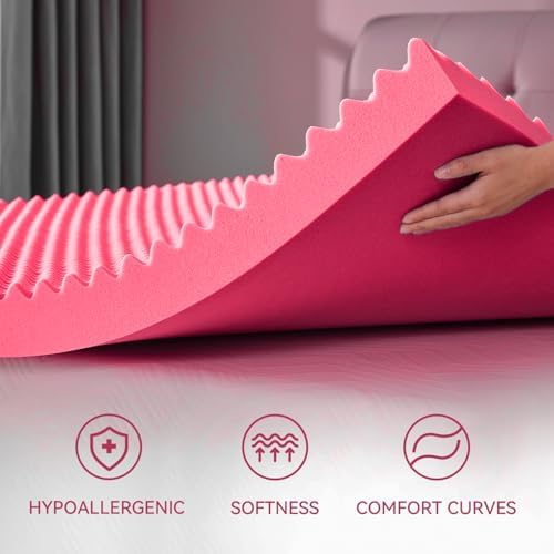 SINWEEK 3 Inch Egg Crate Memory Foam Mattress Topper Twin XL, Twin Extra Long Mattress Pads for College Dorm Room, Pressure Relieve CertiPUR-US Certified, 39x80 Inches, Pink - Image 4