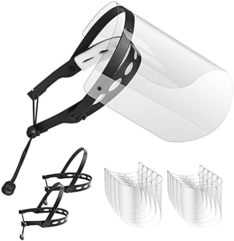 EWA Adjustable Face Shield（2pack+10visors）, All-Round Protection Cap with Clear Anti-Fog Shields, Lightweight Transparent Face Shields(2 Support Frame + 10 Replaceable Visors+ 4 Sponge Strips)-Black by EWA