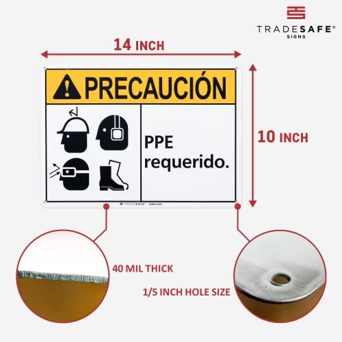 TRADESAFE Spanish Caution PPE Required Sign, Aluminum PPE Safety Signs - Image 3