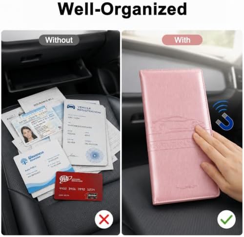Car Registration and Insurance Card Holder, PU Leather, Pink - Image 4
