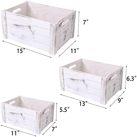 Farmhouse Antique White Wooden Crate For Storage,Rustic Decorative Boxes,Set Of 3 Extra Large Nesting Wooden Storage Crates For Home Decor,Handmade Natural Solid Wood Box (Rustic White) - Image 2