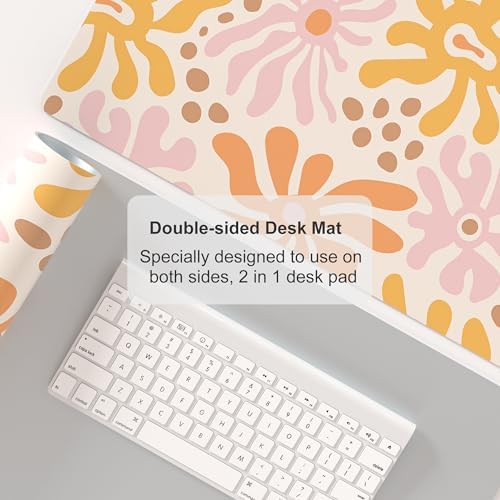 Faux Leather Large Mouse Pad, Office Desk Mat, 31.5"x15.7", Wavy Flowers - Image 5