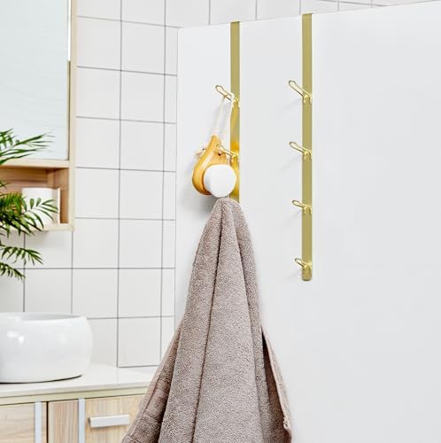 niffgaff Over Door Towel Hooks: Bathroom Rack Hanger for Towels, Overdoor Coat Rack Hanging for Clothes Organizer, Gold, 4 PCS - Image 3