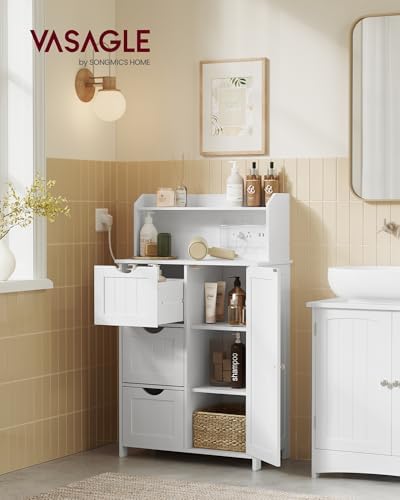 VASAGLE Tall Storage Cabinet with Power Strip, with 3 Drawers, 39.4" H - Image 2