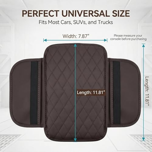 Car Center Console Cover, Leather Car Arm Rest Cover, Middle Console Covers with Storage Bags, Auto Interior Armrest Covers Cushion, Universal for Most Vehicles (Brown) - Image 2
