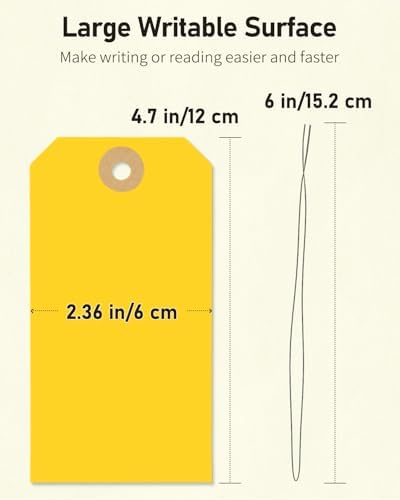 Uniclife 100 Pcs Yellow Blank Shipping Tags with Wire Attached 4.7 Inch Paper Tags Hang Tag with Reinforced Eyelet Large Marking Label Writable Price Inventory Label Tag, 4.7" x 2 3/8" - Image 6