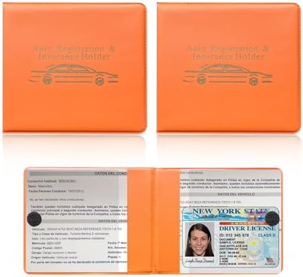 Ziciner Car Registration Insurance Holder, 2Pack Essential Auto Card Document Glove Box Organizer with Touch Fastener, Vehicle Interior Accessories Perfect for Most Car, Truck, SUV (Orange/Gold Words) by Ziciner