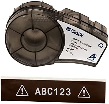 Brady Authentic (M21-750-595-BR) All-Weather Vinyl Label for Indoor/Outdoor ID, Lab and Equipment Labeling, White on Brown- ForM210, M210-LAB, M211, BMP21-PLUS and BMP21-LAB Printers, .75" W, 21' L by BradyCorp