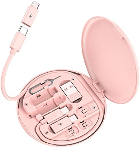 Multi USB Charging Adapter Cable Kit, USB C to iOS Adapter for Travel , Conversion Set USB & USB C to Male Micro /USB C/iOS Adapter, Data Transfer, Card Storage, Tray Eject Pin, Phone Holder (pink) by Azvegr