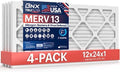 BNX TruFilter 12x24x1 Air Filter MERV 13 (4-Pack) - MADE IN USA - Electrostatic Pleated Air Conditioner HVAC AC Furnace Filters for Allergies, Pollen, Mold, Bacteria, Smoke, Allergen, MPR 1900 FPR 10 by BNX