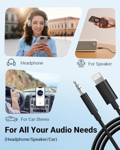 Aux Cord for iPhone,[Apple MFi Certified] Lightning to 3.5 mm AUX Cable for Car Stereo, Speaker, Headphone, Auxiliary Audio Cable Compatible with iPhone 14 13 12 11 XS XR X 8 7 3.3FT 2Pack Black - Image 7