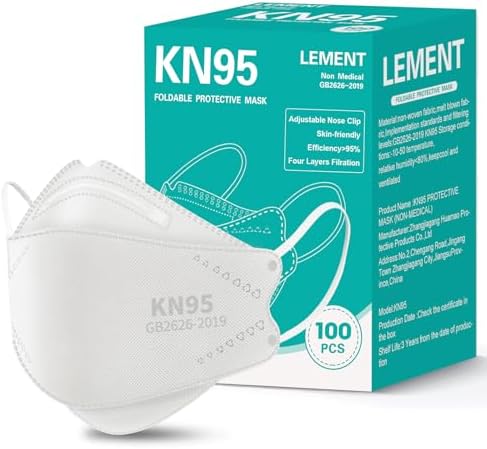 LEMENT KN95 Face Masks,100 Pack Breathable Dust Safety Mask For Adult,White by Lement