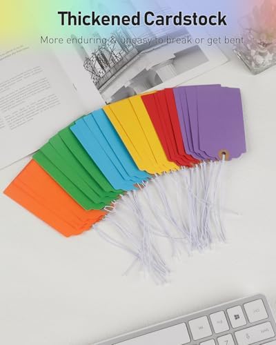 Uniclife 72 Pcs Blank Shipping Tags with Elastic String Attached Cardstock Paper Hang Tags with Reinforced Eyelet Large Marking Price Tag Inventory Label Tag, Rainbow Colors (4.7" x 2 3/8") - Image 4