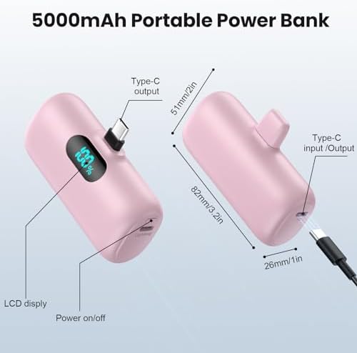 Mini Portable Charger USB C Power Bank,Upgraded 5000mAh PD Fast Charging Battery Pack Built-in USB-C Connector Travel Essential for iPhone17/17Pro/17Pro Max/Air/16 Plus/16Pro Max/15 Series,Android etc - Image 5