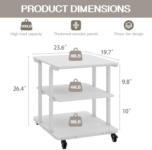 Natwind 3 Tier Laser Printer Stand,24''x20'' Side Table for Printer,White - Image 2