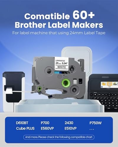 24mm 0.94 TZ Tape Compatible with Brother TZe-251 P Touch Label Maker Tape - Image 2