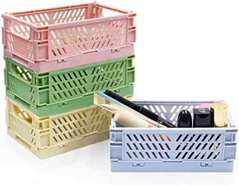4 Pack Mini Foldable Plastic Small Baskets for Organizing and Storage, Collapsible Storage Crate for Home Bedroom Office Classroom Drawer Organizers (5.9x3.9x2.2in) Mini Size by Xhwykzz