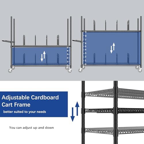 Carton Stand,Heavy-Gauge Wire Frame with Height Adjustable,8 Removable Dividers & Locking Wheels,Load Rating 1200lb for Commercial Storage,Rolling Storage Cart for Commercial,Retail,Home - Image 5