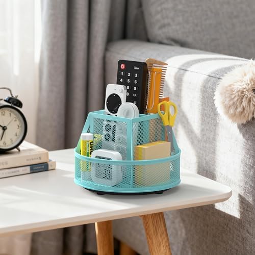 Docnest 360°Rotating Mesh Desk Organizer,6-Compartment Pen Holder,Blue - Image 6
