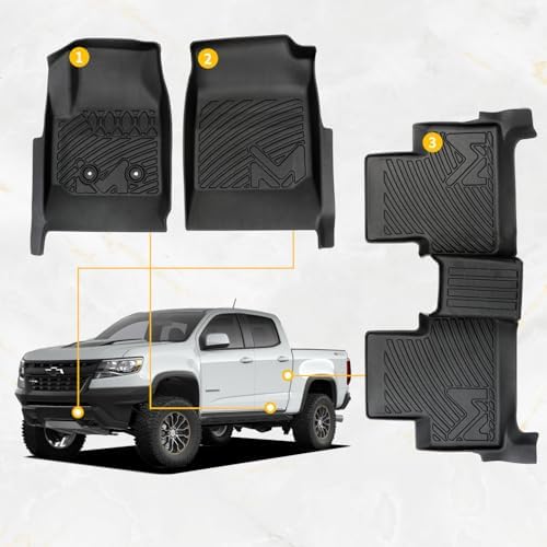 TPE Automotive Floor Mats Custom for 2015-2022 Chevy Colorado/GMC Canyon Crew Cab, All Weather Cover Protection Waterproof Black Floor Liner Front & Rear Row Full Set Car Mats, 3PCS - Image 2