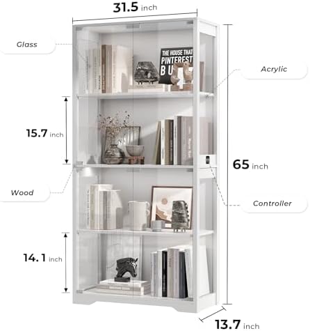 BROTTAR Display Cabinet with Glass Doors, 4-Tier Display Case, White - Image 2
