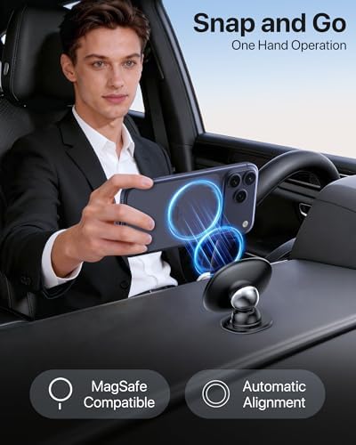 miracase for MagSafe Car Mount【Strong Magnets】 Magnetic Phone Holder for Dashboard，360 Adjustable Car Phone Holder, Compatible with Garmin GPS iPhone Android and All Smartphones, Black - Image 6