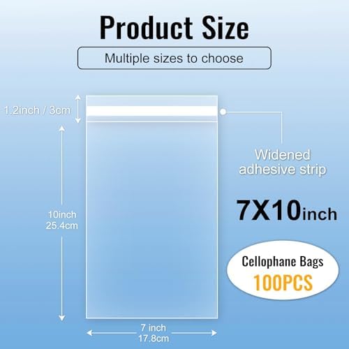 Self‑adhesive 100pcs 7X10 inch Clear Cellophane Bags Gift Wrap Treat Bags - Image 2