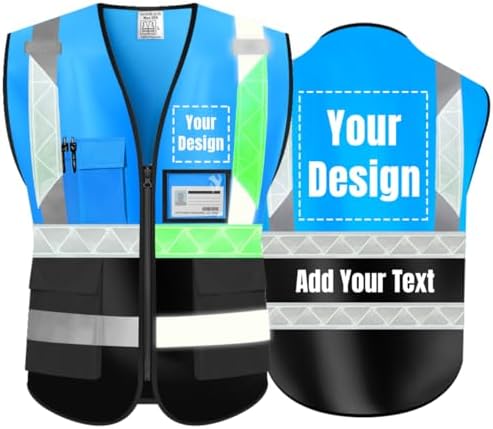 Luminous Safety Vest Customize Your Logo Work Vest with Luminous Hi-Vis Reflective Strips (4XL, Blue Black) by YOWESHOP