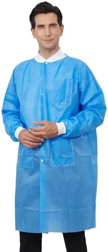 Greenour Disposable Lab Coat Blue SMS with Pockets for Adult, M-2XL - Image 4
