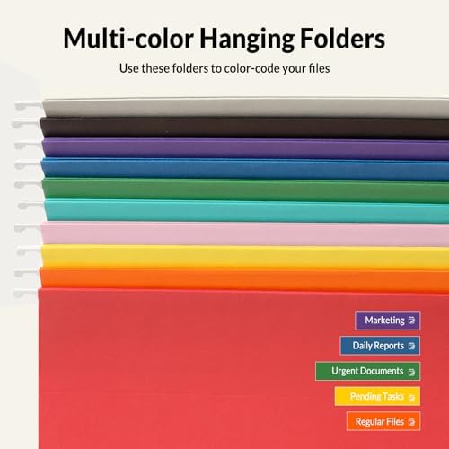 SUNEE Hanging File Folders, 50 Pack Letter Size Hanging File Folders with 1/5-cut Tabs, Stay Organized for Your Home and Office Bulk File, Documents and Paper,10 Assorted Colors - Image 4