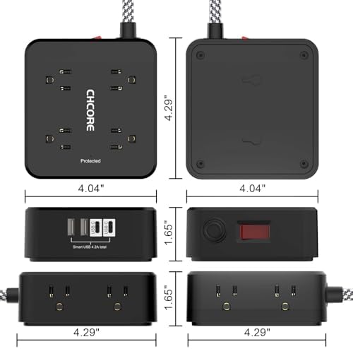 Surge Protector Power Strip - CHCORE 6Ft Braided Extension Cord with 8 Outlets with 4 USB (2 USB C) Charging Ports, Flat Plug Multi Plug Outlet Extender Charging Station for Home Office, ETL, Black - Image 7